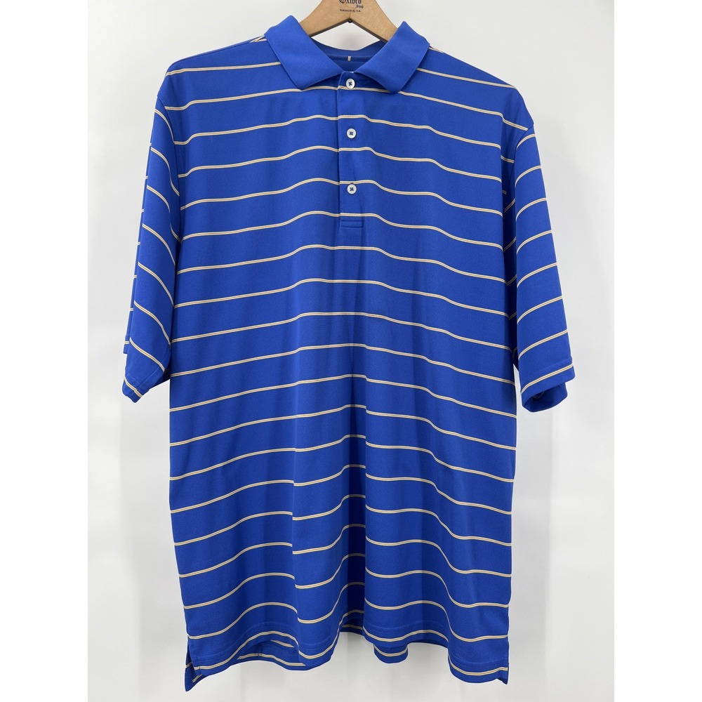 Donald Ross Mens XL Blue Striped Golf Polo‎ Shirt HGC 1899 Logo Sport
